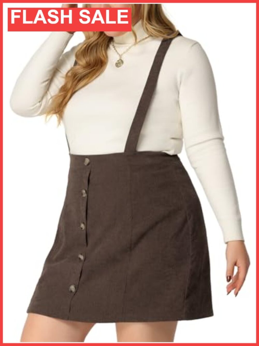 Plus Size Corduroy Overall Skirt Button Up Flare A-Line Mini Suspender Size 1X